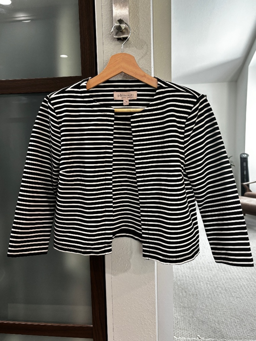 Philosophy Open Front Jacket - Black & Ivory Striped Size PS - Picture 3 of 10
